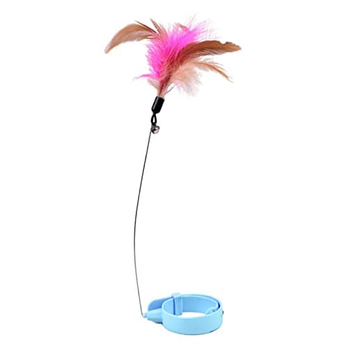 Zerodis Interactive Cat Collar Toys with Bell and Colorful Feathers for Indoor Play (Blue)