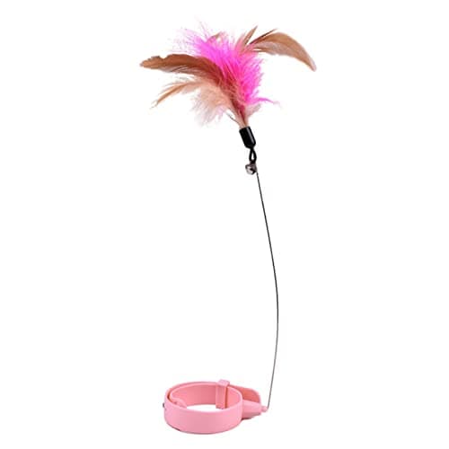 Zerodis Interactive Cat Collar Toys with Bell and Colorful Feathers for Indoor Play (Blue) — Pink