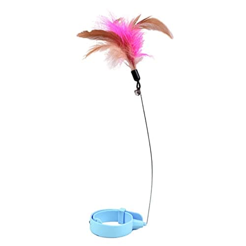 Zerodis Interactive Cat Collar Toys with Bell and Colorful Feathers for Indoor Play (Blue)