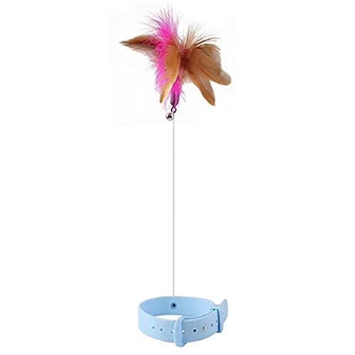Zerodis Interactive Cat Collar Toys with Bell and Colorful Feathers for Indoor Play (Blue)