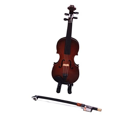 Mini Violin with Stand and Bow for Dollhouse Decoration
