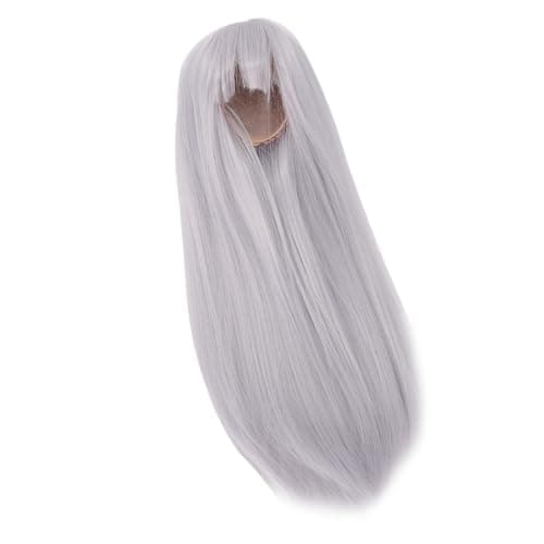 Zerodis High Temp Dark Brown Silk Doll Wig with Long Straight Hair — Haze Blue