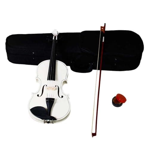 Beginner Violin Fiddle with Case Bow & Rosin, Pink Violin Set — White