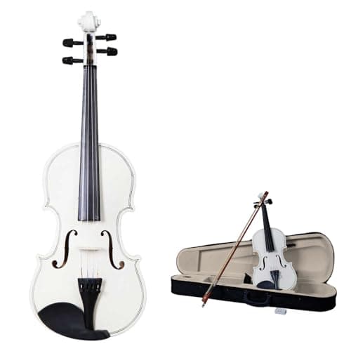 Beginner Violin Kit with Case, Bow, Rosin - Natural Finish — White