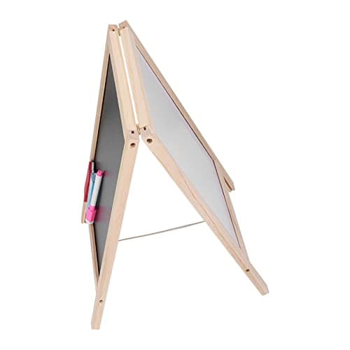 Kids' Poplar Wooden Double-Sided Easel with Accessories - 25x40cm Foldable Blackboard Display Board