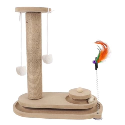 Interactive Cat Scratching Post with Rotating Platform & Wand, Jute Rope