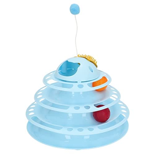 Interactive Cat Toy Tower with Plush Ball (Blue) for Kittens