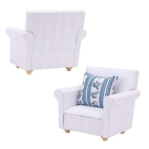 1:12 Scale Miniature White Sofa with Back Cushions for Fairy Gardens Dollhouse Accessories