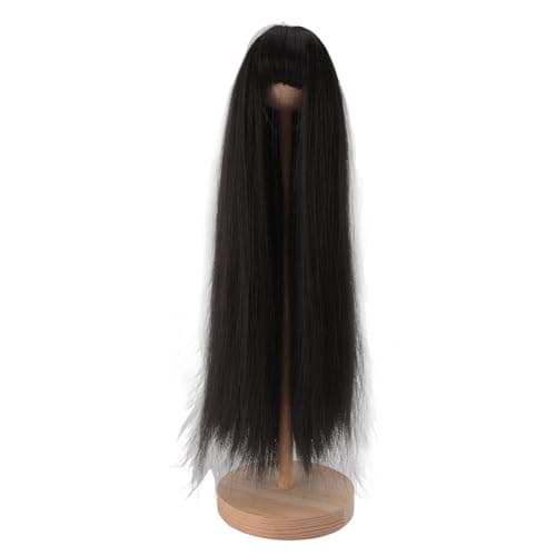 1/4 Scale Black Long Straight Wig with Bangs, Simulated Scalp Hair
