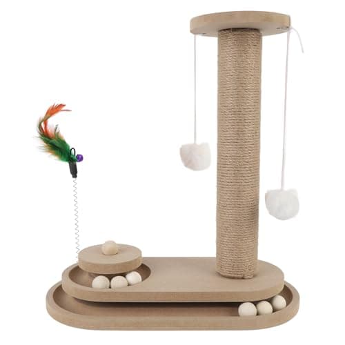 Interactive Cat Scratching Post with Rotating Platform & Wand, Jute Rope