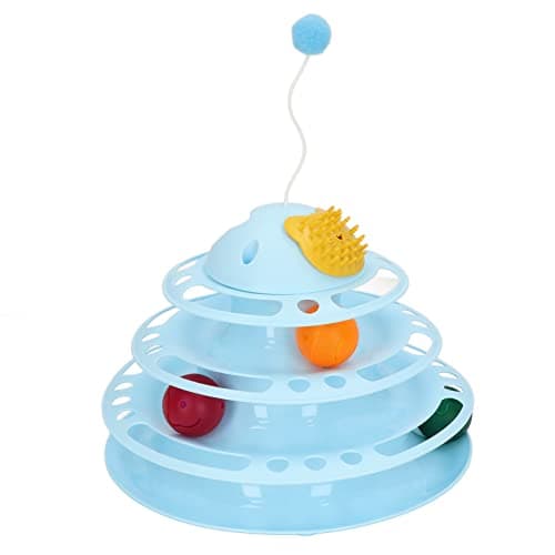 Interactive Cat Toy Tower with Plush Ball (Blue) for Kittens