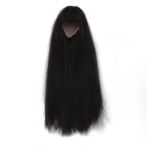 1/4 Scale Black Long Straight Wig with Bangs, Simulated Scalp Hair