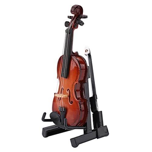 Miniature Violin Model with Stand & Case for Dollhouse Decor Gift
