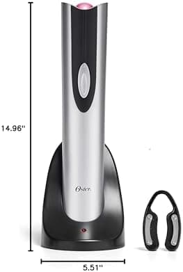 Oster Cordless Electric Wine Bottle Opener with Foil Cutter, Silver