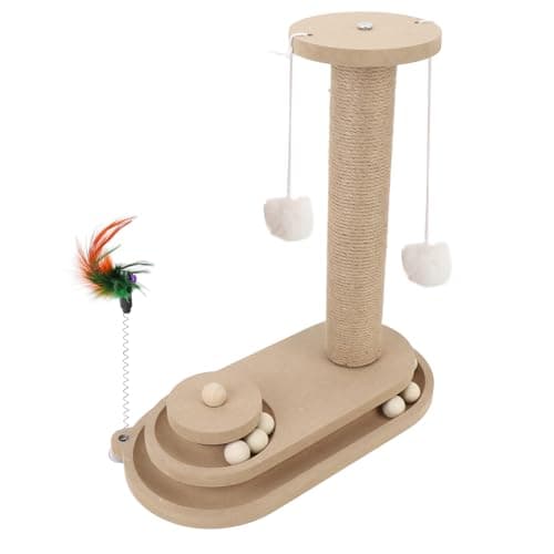Interactive Cat Scratching Post with Rotating Platform & Wand, Jute Rope