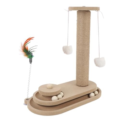 Interactive Cat Scratching Post with Rotating Platform & Wand, Jute Rope