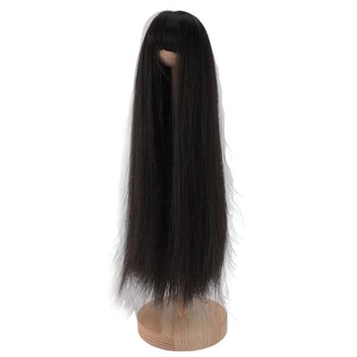 1/4 Scale Black Long Straight Wig with Bangs, Simulated Scalp Hair