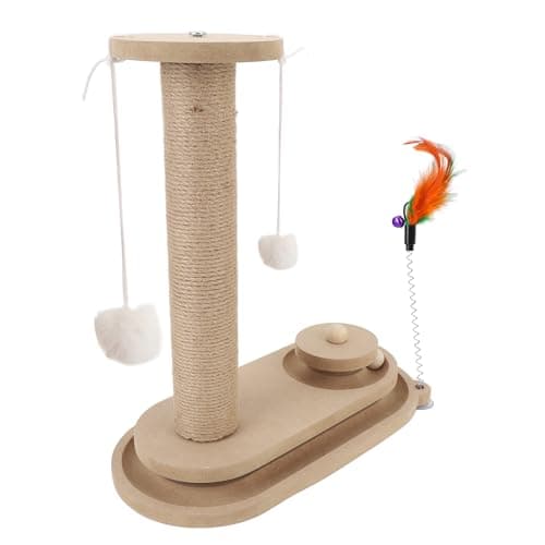 Interactive Rotating Scratching Post with Wand and Jute Rope for Cats Density Board Entertainment