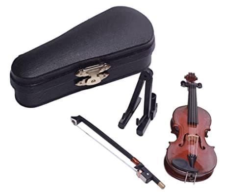 Mini Violin with Stand and Bow for Dollhouse Decoration