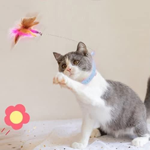 Zerodis Interactive Cat Collar Toys with Bell and Colorful Feathers for Indoor Play (Blue)