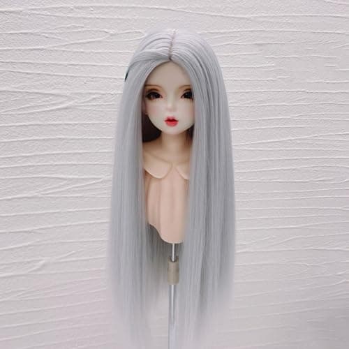 Doll Wig with Silver Grey Long Hair for 7.3-8.3in Head Circumference