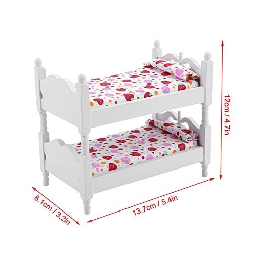 1:12 Scale Strawberry Dollhouse Furniture - Double Bunk Bed Decor