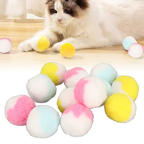 Zerodis Interactive Plush Cat Balls for Kitten Training - 12 Quiet 4.5cm Balls in Fun Colors