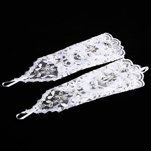 Lacey Ivory Rhinestone Fingerless Gloves for Brides or Prom Party