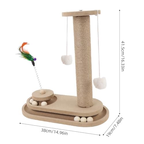 Interactive Cat Scratching Post with Rotating Platform & Wand, Jute Rope