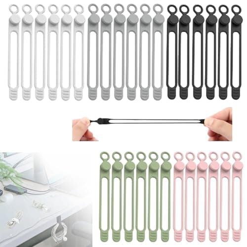 2024 New Silicone Cable Ties, Reusable Data Cable Organizer (Black, 10 Pcs) — Multicolor