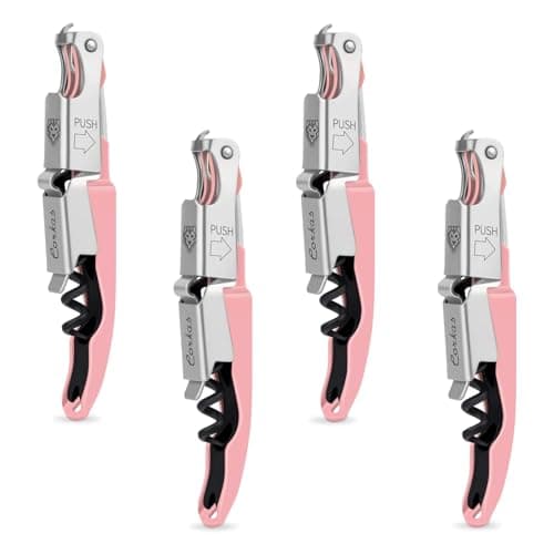 CORKAS Professional Waiter Corkscrew, Heavy Duty Foil Cutter, Red — 4 Pack - Pink