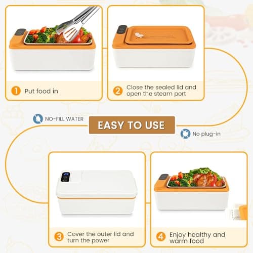 Battery-Powered Heated Lunch Box, 1L Adjustable Heating Time, Insulated Bag Included
