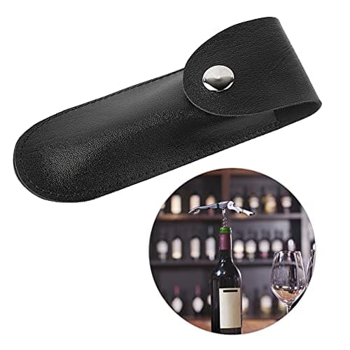 Black Leather Wine Bottle Opener Case with Foil Cutter