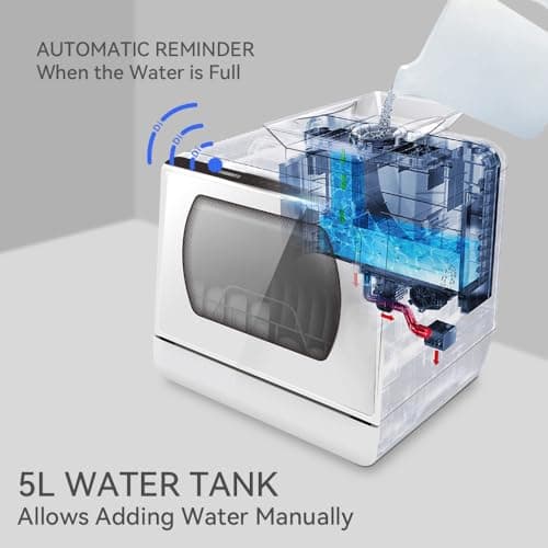 Hermitlux Portable 5-Liter Water Tank Glass Door Dishwasher, 5 Programs