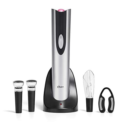 Oster Cordless Electric Wine Bottle Opener with Foil Cutter, Silver — Black