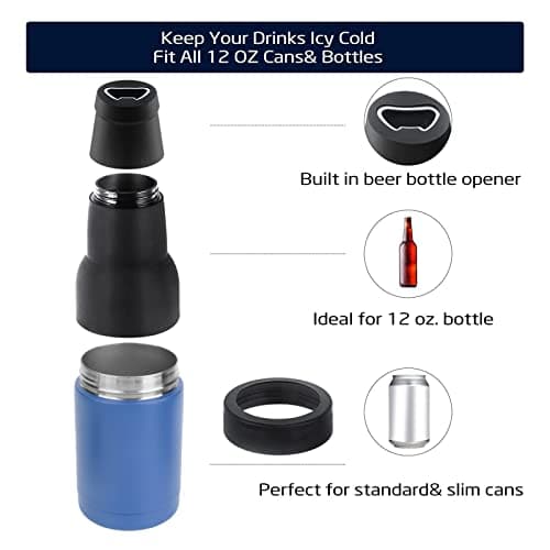 ZeroDis Double Stainless Steel Beer Bottle Cooler with Vacuum Insulation and Lid Opener