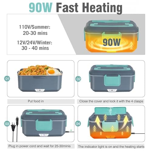Large Electric Lunch Box Heater 90W (12V/24V/110V) for Adults