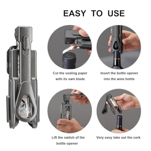 Black Easy-to-Use Wine Opener with Foil Cutter, 6 Inches Light and Compact
