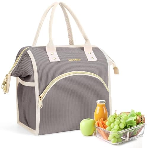 LOKASS Insulated Lunch Bag, Durable Nylon Snacks Organizer, Grey — Corduroy-Dark Gray