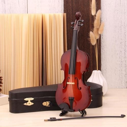 Wooden Mini Violin with Stand, Musical Dollhouse Model & Gift