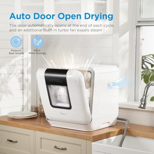 Midea Portable Countertop Dishwasher 6L, 5+2 Programs, White