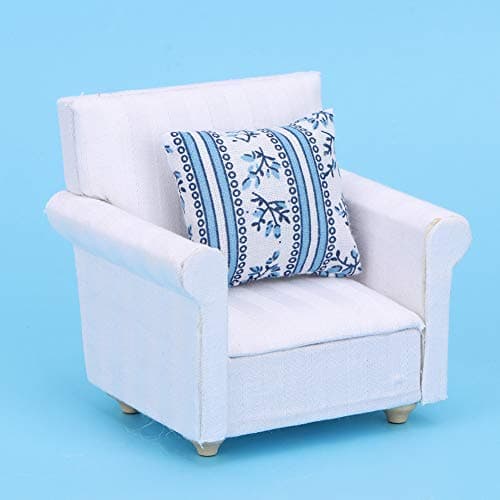 1:12 Scale Miniature White Sofa with Back Cushions for Fairy Gardens Dollhouse Accessories