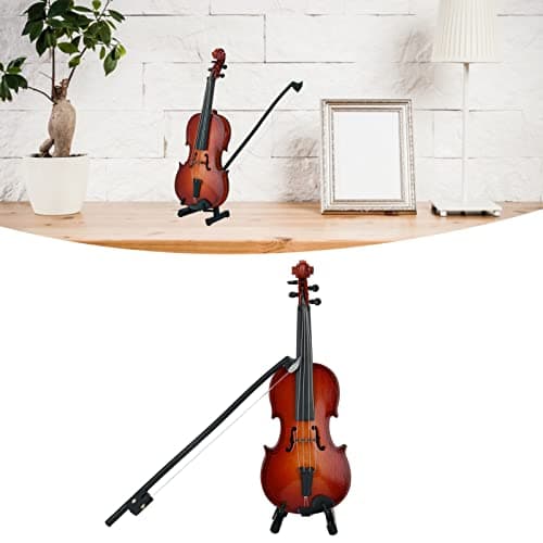 Wooden Mini Violin Model Display with Bow Stand and Case - Perfect Gift for Home Office Decoration, Birthdays, and Valentine's Day