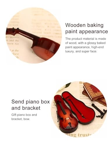 Mini Wooden Violin Model with Bow and Stand - Decor for Home and Office, Perfect Birthday and Christmas Gift
