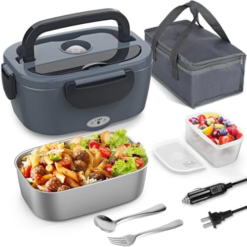 3-in-1 Electric Lunch Box for Adults - Portable Heated Lunch Box with 1.5L Stainless Steel Container for Office, Car, and Truck (110V, 24V, 12V) - Black/Grey