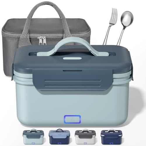 12V/24V/110V Portable Heated Lunch Box for Adults, 1.8L with Fork & Spoon — Light Blue