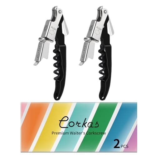 CORKAS Professional Waiter Corkscrew, Heavy Duty Foil Cutter, Red — 2 Pack - Black