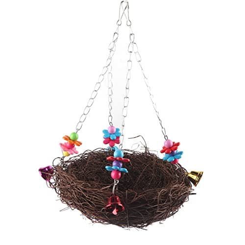 Lovebird Parrot Cage Seagrass Tent Hanging Swing Toy Bird Straw Shelter