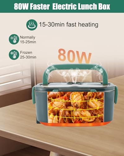 Buddew 80W Dual Container Electric Lunch Box with Heater and Insulated Bag (Green)