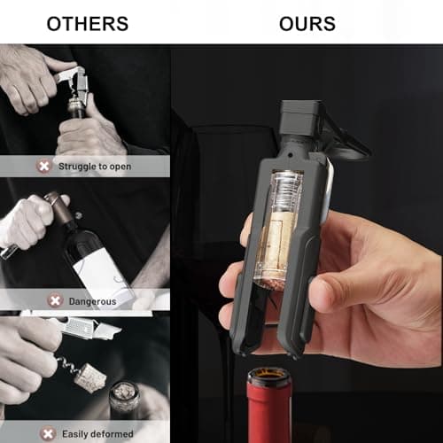 Black Easy-to-Use Wine Opener with Foil Cutter, 6 Inches Light and Compact